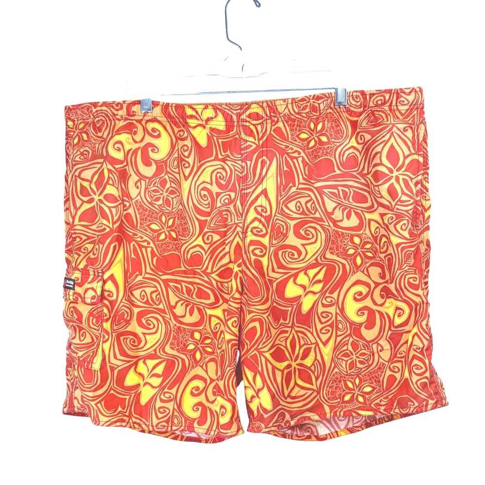 Hobie Swim Trunks Men's Large Orange Yellow Hawaiian Print Board‎ Shorts Aloha